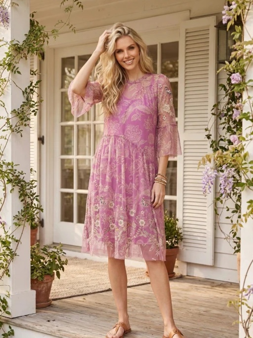 NWT JOHNNY WAS Biya Mazzy Arching Ruffles Dress Pink Floral Embroidered XS Boho - Picture 1 of 13